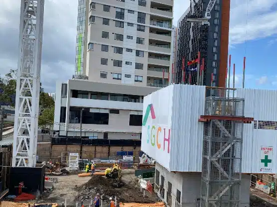 Construction site of Redfern Apartments by Impact Group in Sydney.